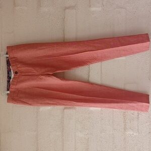 Mondo Linen Flat Front Pants, Roomy Pockets, 36/34, Coral Pink